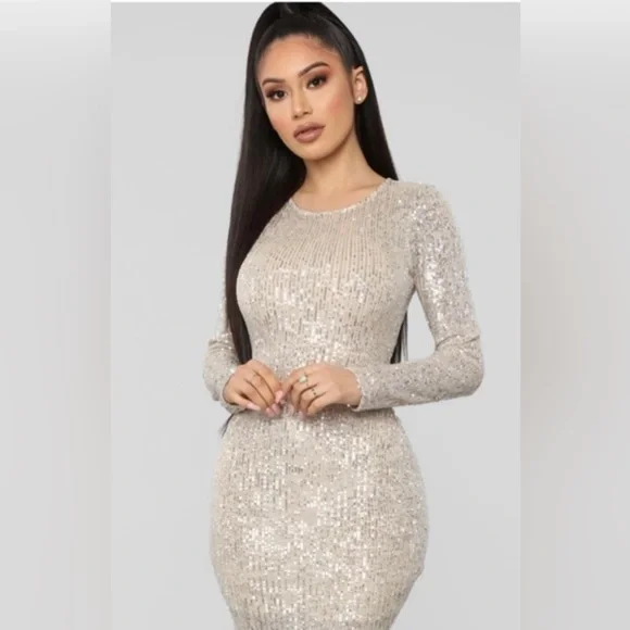 Fashion Nova Shine Like The Night Sequin Dress X1 | Color: Tan | Size: 1x | Sunbright1's Closet